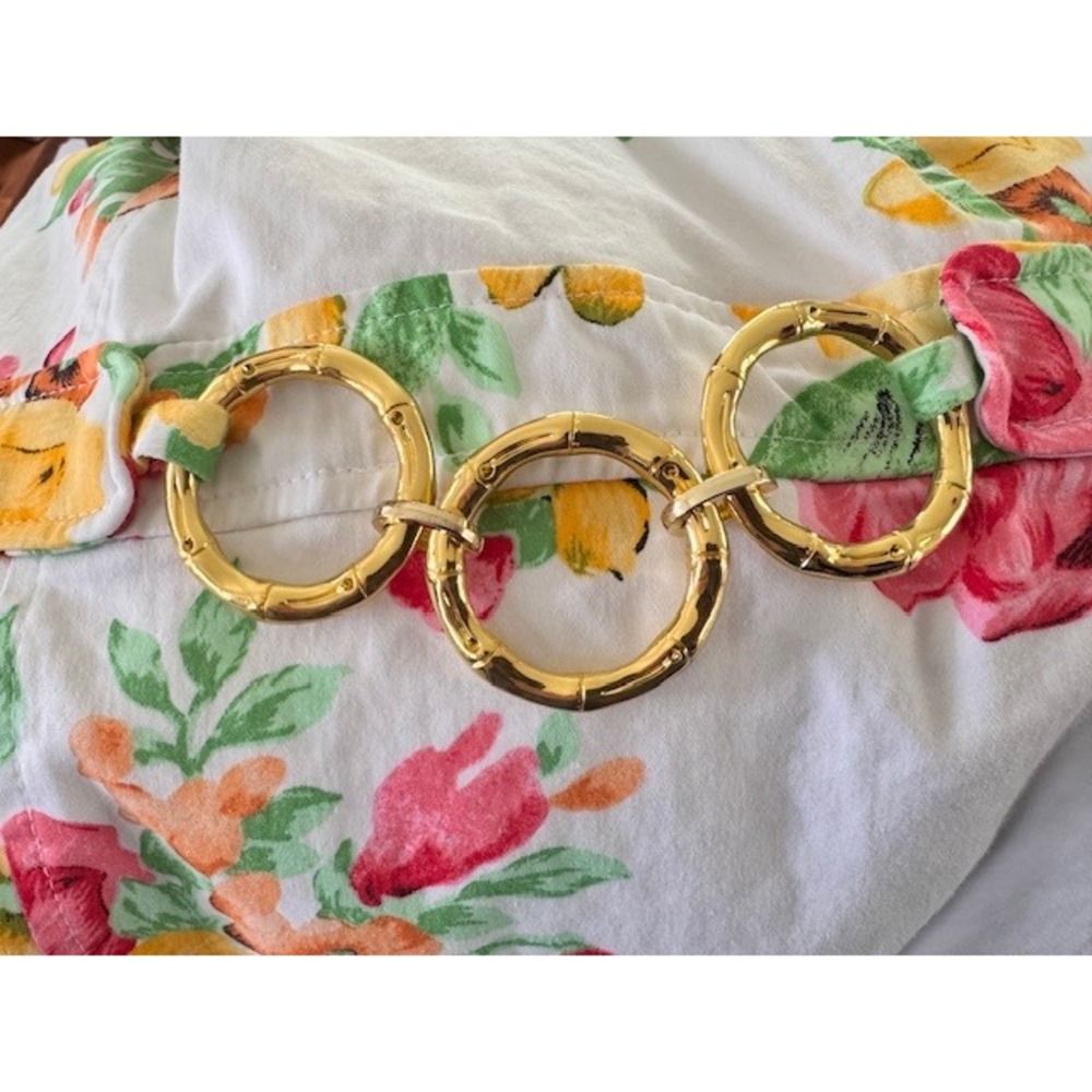 Charter Club Floral Sheath Dress White Yellow Pink Rose Gold Bamboo Belt Size 8 - Picture 3 of 4